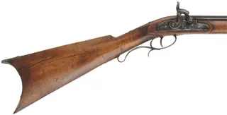Antique Southern Mountain Rifle,
.34 caliber, 38-1/2 barrel,
maple, brass & iron trim, percussion lock,
signed and dated 1853